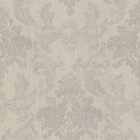 Vasari Bellini Damask Wallpaper Grey and Silver Sample
