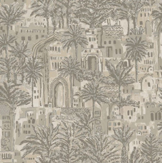 Tipaza Ancient Building & Palm Tree Wallpaper Beige Sample