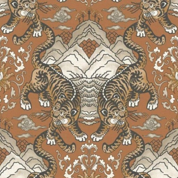Tora Oriental Tiger Wallpaper Burnt Orange Sample