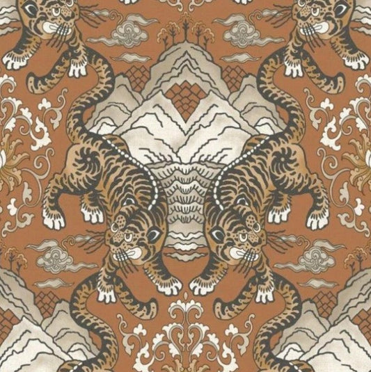 Tora Oriental Tiger Wallpaper Burnt Orange Sample