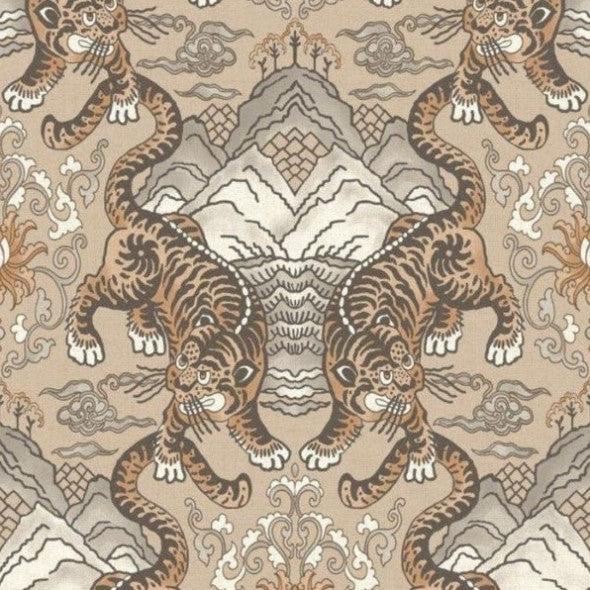 Tora Oriental Tiger Wallpaper Taupe Sample