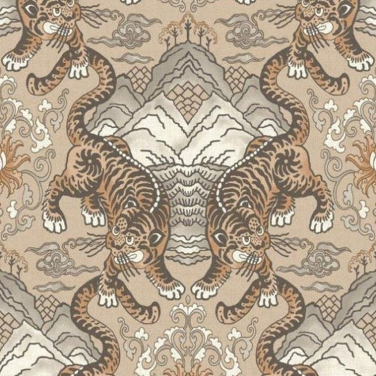 Tora Oriental Tiger Wallpaper Taupe Sample