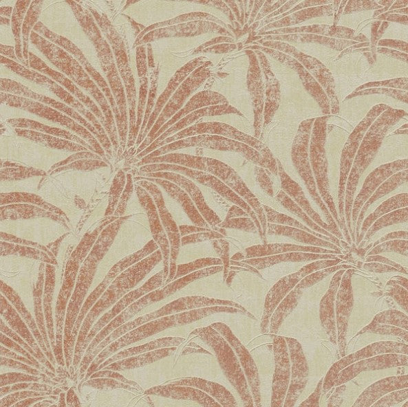 Tropical Leaf Wallpaper - Beige & Red Sample