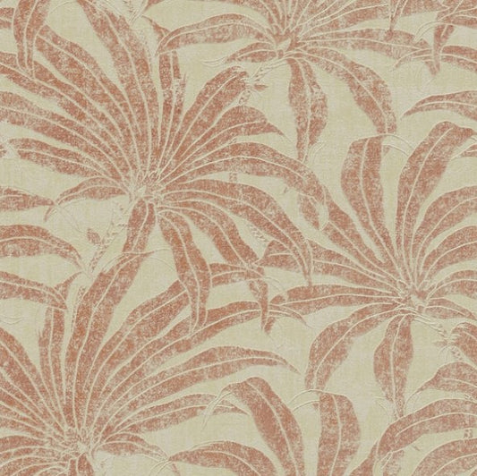 Tropical Leaf Wallpaper - Beige & Red Sample