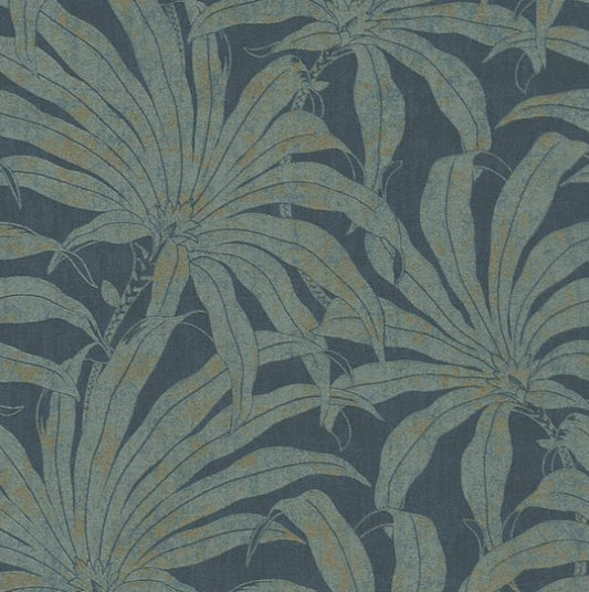 Tropical Leaf Wallpaper - Blue Sample