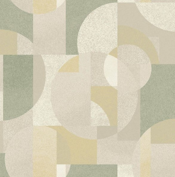 Venn Retro Geometric Printed Wallpaper Green Sample