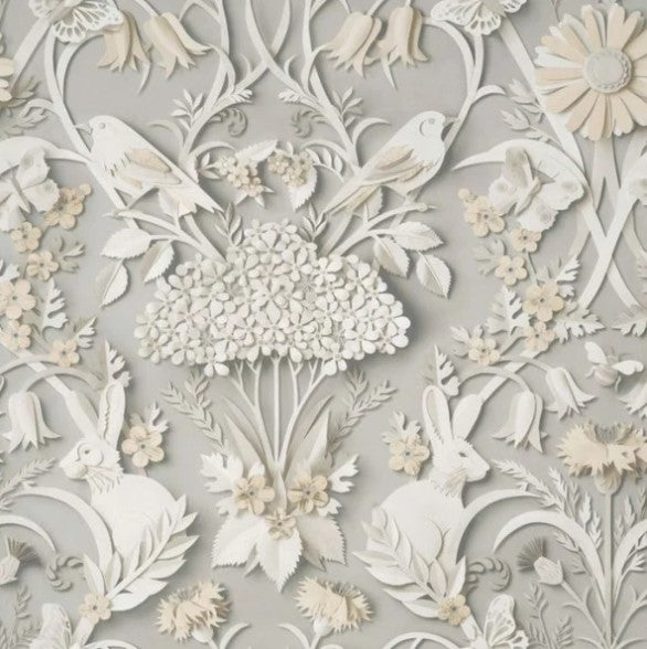 Woodland Animal Wallpaper Soft Grey Sample