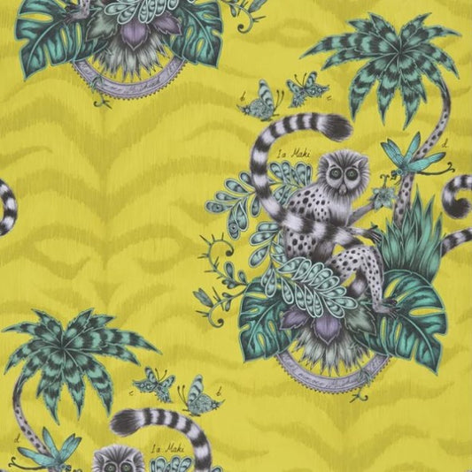 Clarke & Clarke Lemur Wallpaper- Lime Sample