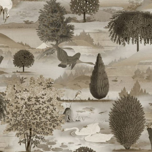 Tundra Scenic Swan Lake Neutral Wallpaper Sample