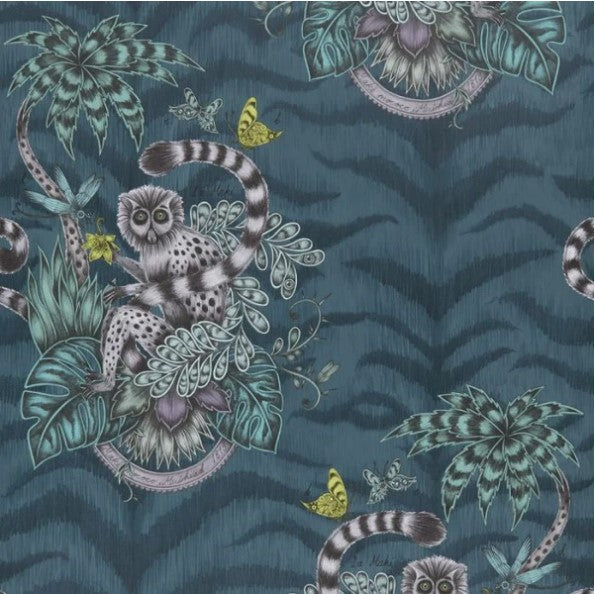 Clarke & Clarke Lemur Wallpaper- Navy Sample