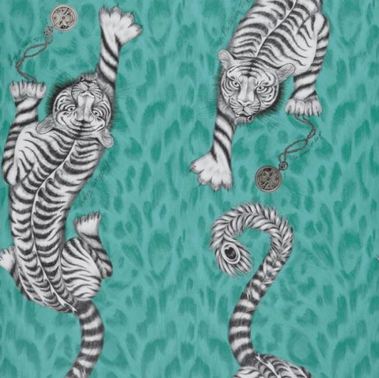 Clarke & Clarke Tigris Wallpaper- Teal Sample