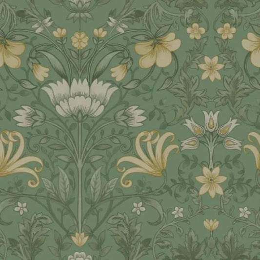 Vintage Floral Wallpaper Green Sample
