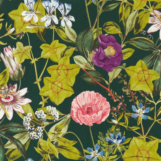 Clarke & Clarke Passiflora Wallpaper - Emerald Sample