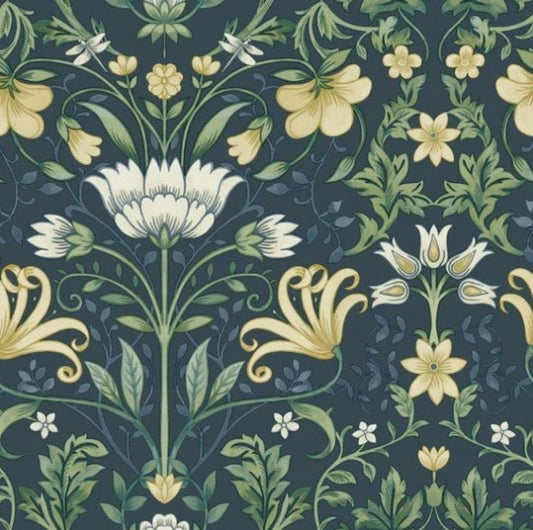 Vintage Floral Wallpaper Navy Sample