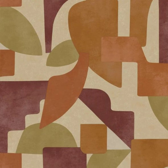 Linnet Geometric Wallpaper - Burgundy & Burnt Orange Sample