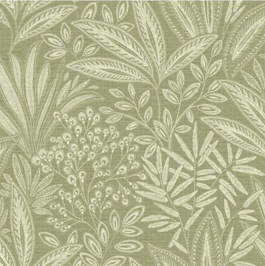 Crown Sahara Leaf Fern Wallpaper - Green Sample