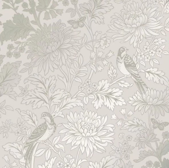 Vintage Metallic Floral & Birds Wallpaper Natural Sample