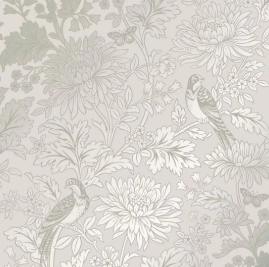 Vintage Metallic Floral & Birds Wallpaper Natural Sample