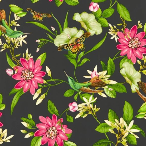Clarke & Clarke Pink Lotus Wallpaper - Noir Sample