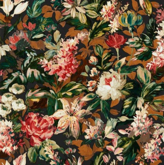 Clarke & Clarke Lilum Wallpaper- Russet/Noir Sample