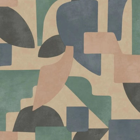 Linnet Geometric Wallpaper - Taupe & Aqua Sample