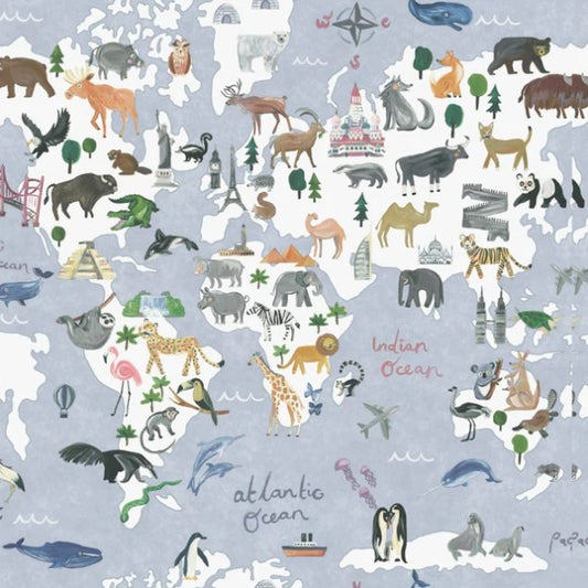 Kids Animal Maps Blue Wallpaper Sample