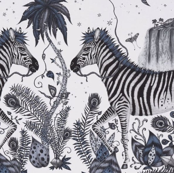 Clarke & Clarke Lost World Wallpaper- Blue Sample