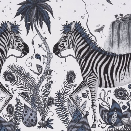 Clarke & Clarke Lost World Wallpaper- Blue Sample