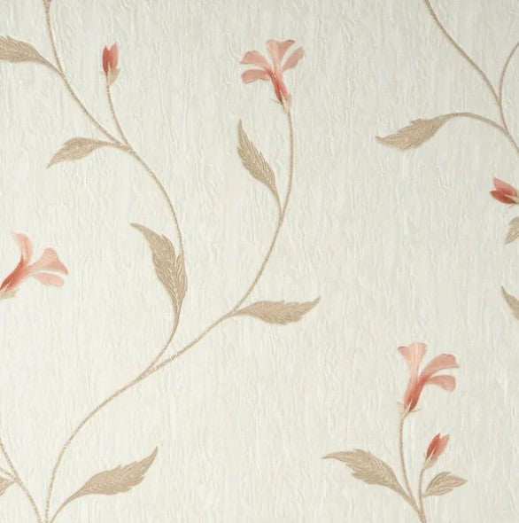 Vymura Bellagio Metallic Floral Cream and Pink Wallpaper Sample