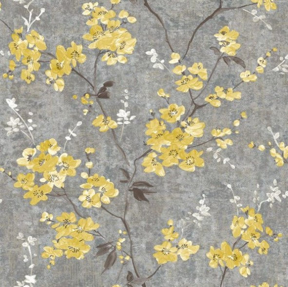 Paul Moneypenny Athene Blossom Wallpaper - Charcoal & Ochre Sample