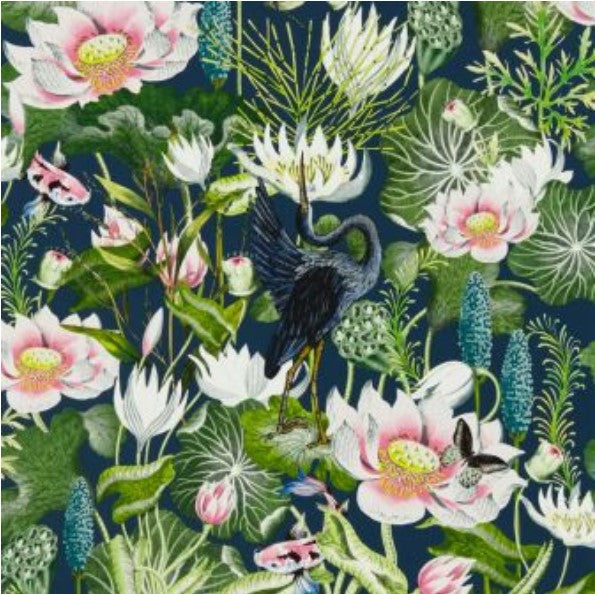 Clarke & Clarke Waterlily Wallpaper - Midnight Sample