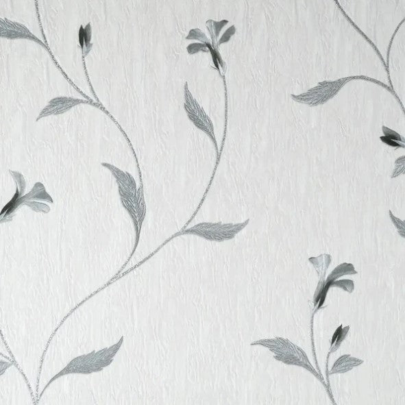 Vymura Bellagio Metallic Floral White & Silver Wallpaper Sample