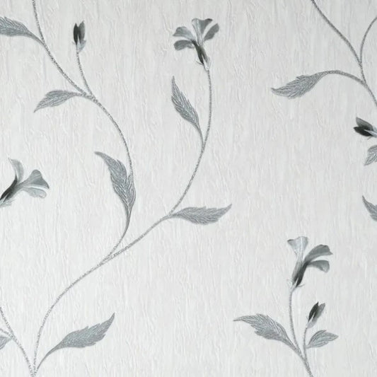 Vymura Bellagio Metallic Floral White & Silver Wallpaper Sample
