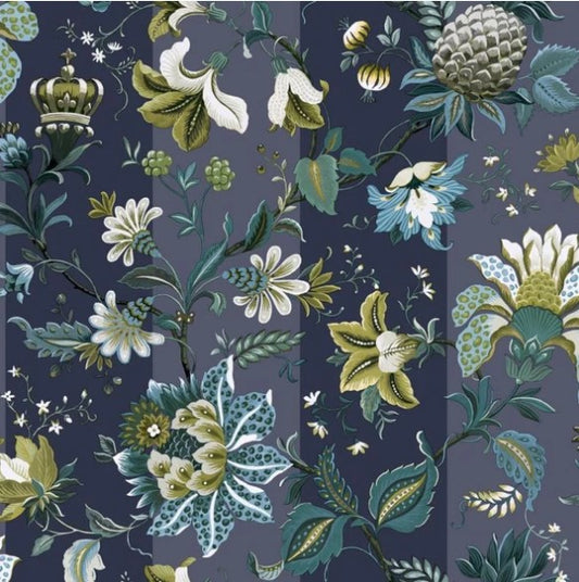 Paul Moneypenny Crown Jewels Floral Wallpaper Navy Sample