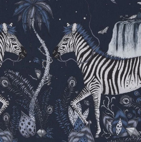 Clarke & Clarke Lost World Wallpaper- Navy Sample