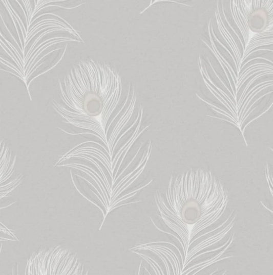 Pavona Peacock Feather Wallpaper Grey Sample