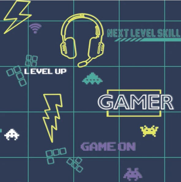Kids Gamer Wallpaper - Navy/Neon Yellow Sample