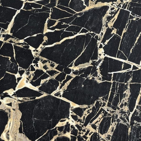 Enzo Metallic Marble Wallpaper - Black & Gold Sample