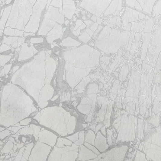 Enzo Metallic Marble Wallpaper White and Silver Sample