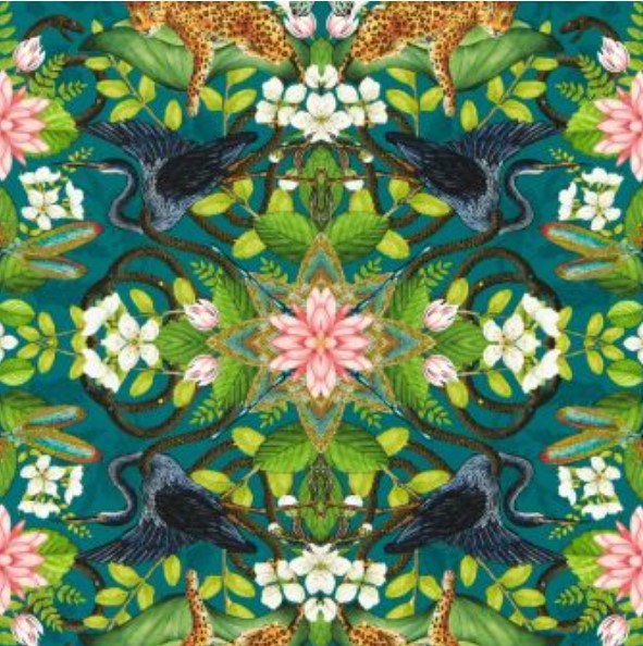 Clarke & Clarke Wonderlust Tea Story Wallpaper - Teal Sample