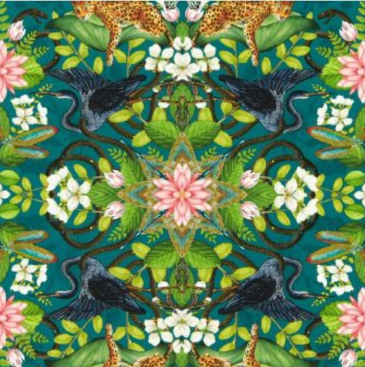 Clarke & Clarke Wonderlust Tea Story Wallpaper - Teal Sample