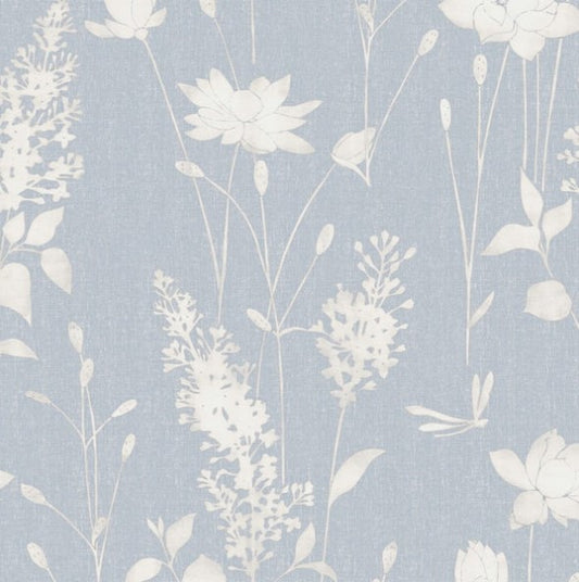 Laura Ashley Dragonfly Garden Wallpaper - Chalk Blue Sample