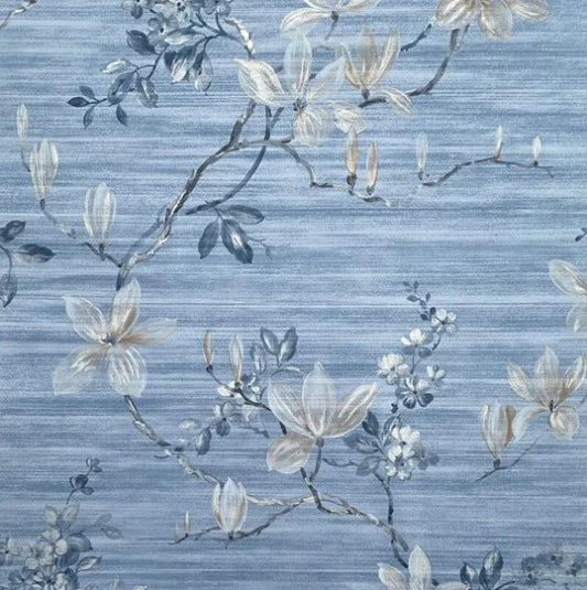 Oriental Jardin Floral Blue Wallpaper Sample