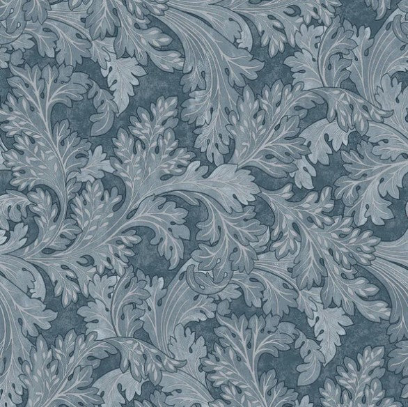 Whispering Botanical Scroll Wallpaper - Navy Sample