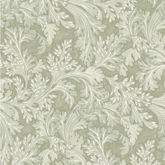 Whispering Botanical Scroll Wallpaper - Sage Sample