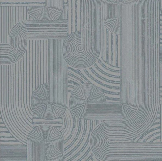 Macrame Geometric Metallic Wallpaper - Blue Sample