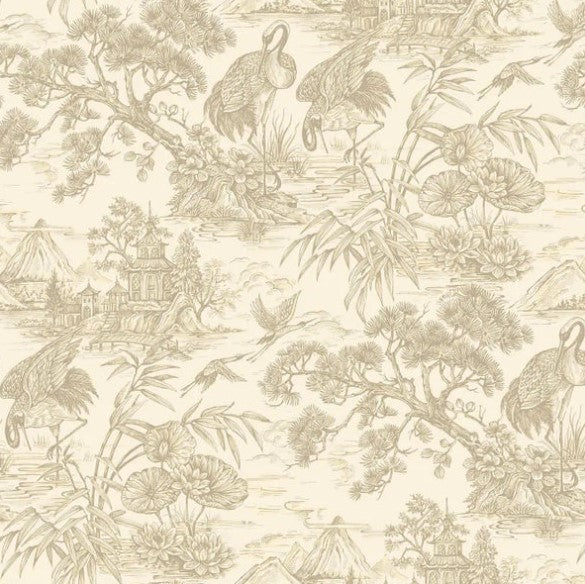 Whispering Crane Lagoon Wallpaper - Cream Sample