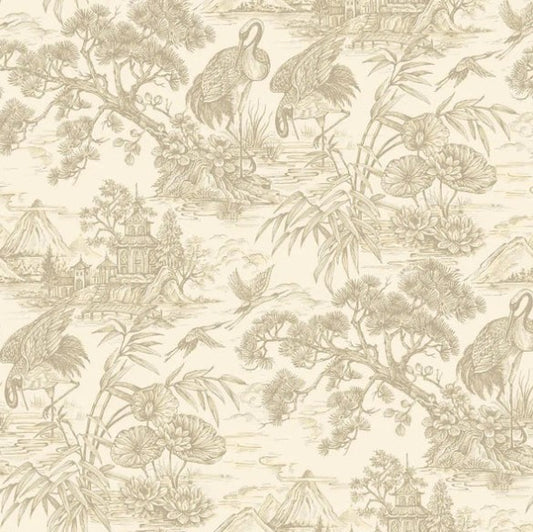 Whispering Crane Lagoon Wallpaper - Cream Sample