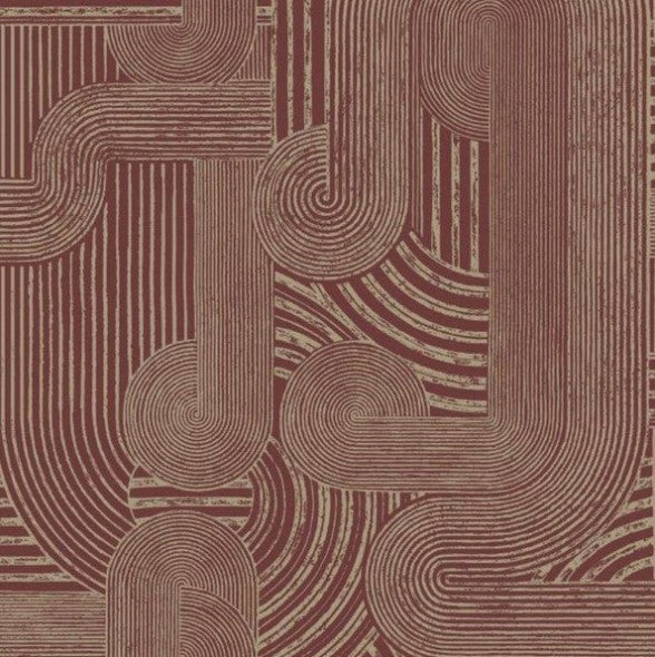 Macrame Geometric Metallic Wallpaper - Maroon Sample