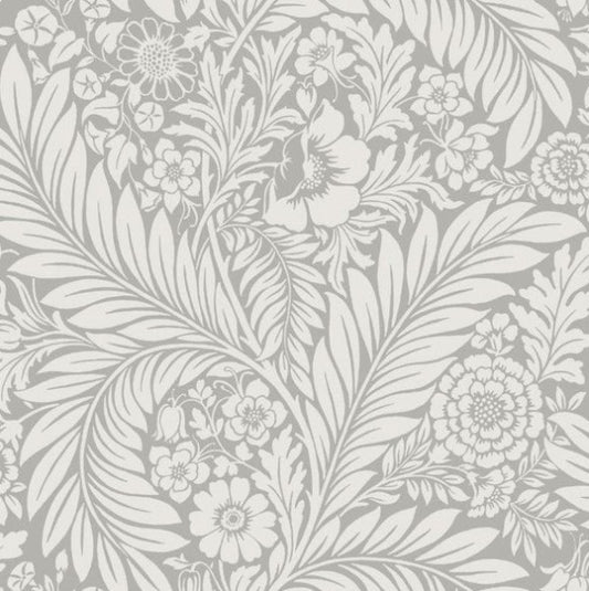 Florence Floral Leaf Wallpaper Grey Sample